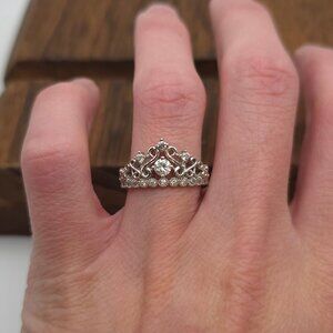 Size 7 925 Sterling Silver Crown Clear Cubic Zirconia Ring